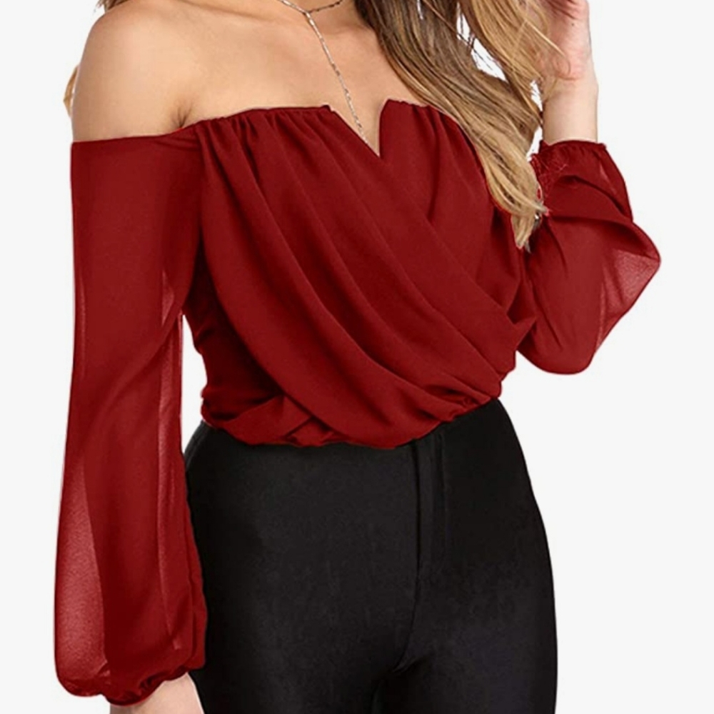 red xxl off the shoulder top cropped